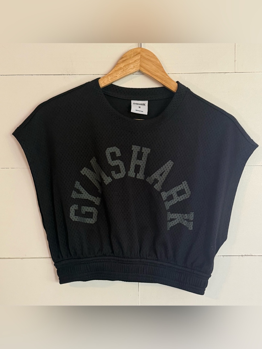 Gymshark Black Mesh Crop Top with Arched Logo